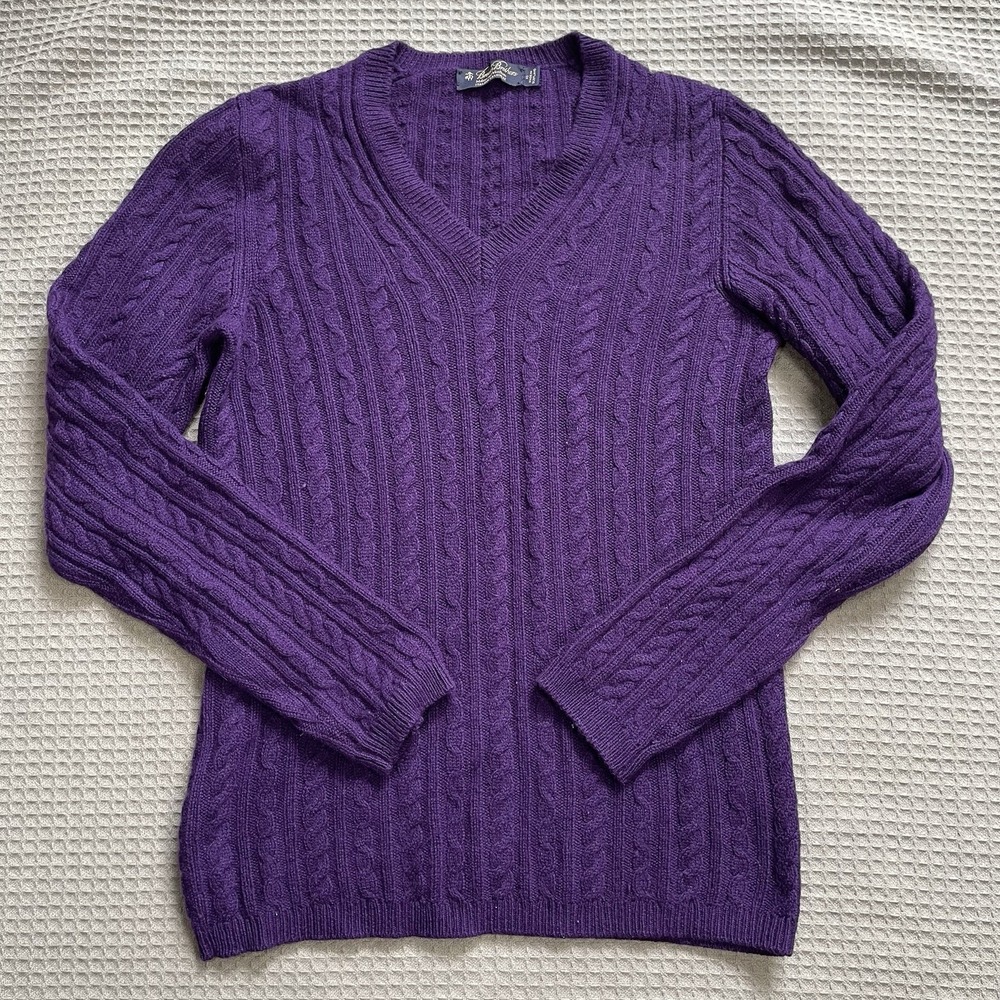 Brooks Brothers Italian Cashmere Sweater XS Womens Cable Knit V-neck Purple